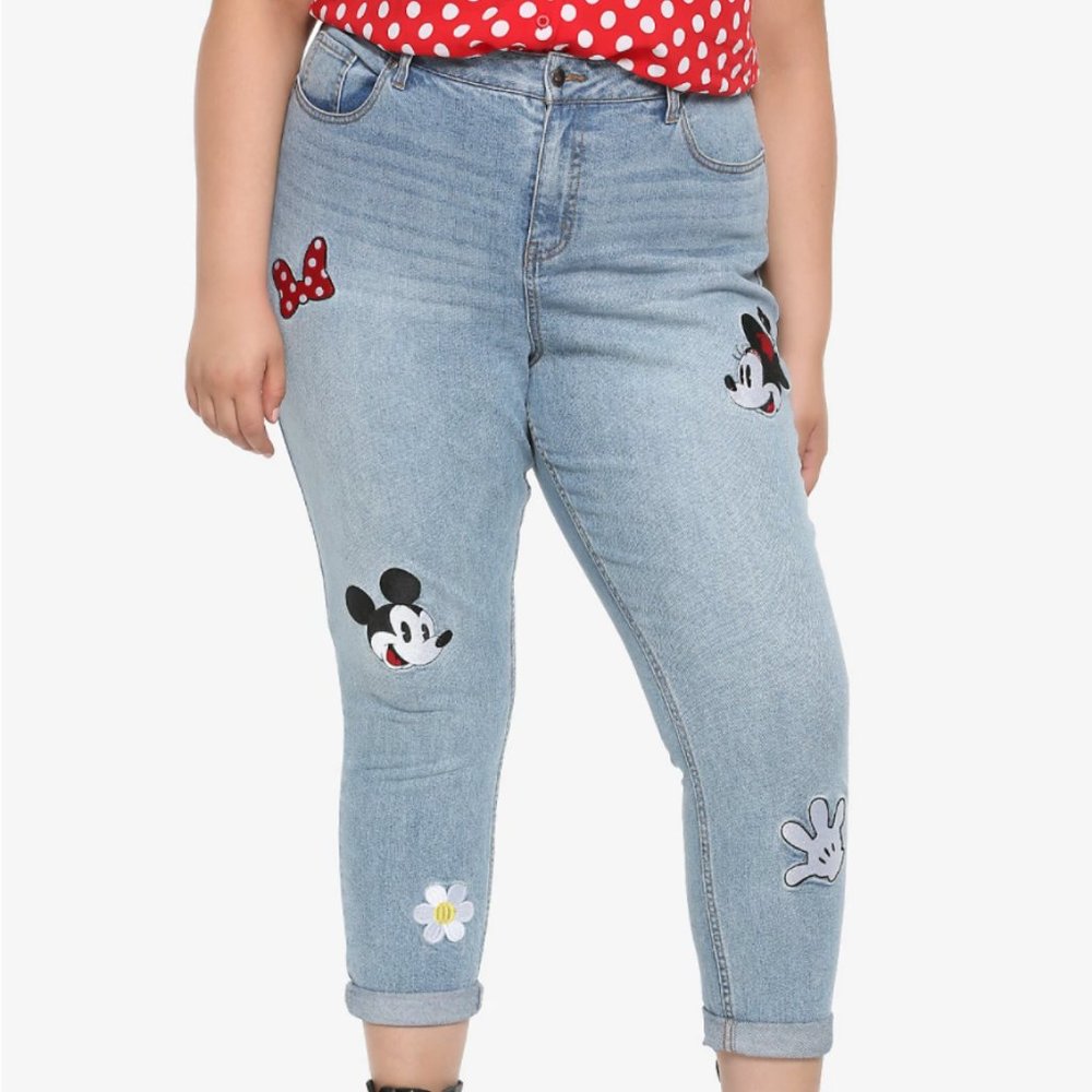 DISNEY MICKEY & MINNIE MOUSE EMBROIDERED MOM JEANS